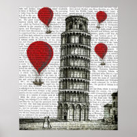 Torre de Pisa e Balões de Ar Quente Vermelho