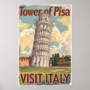Poster Torre de Pisa Itália Painterly Viagem Art Vintage