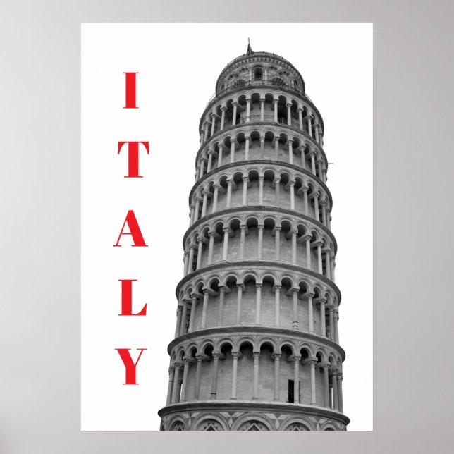 Poster Torre de Pisa Itália Preto e Branco (Frente)