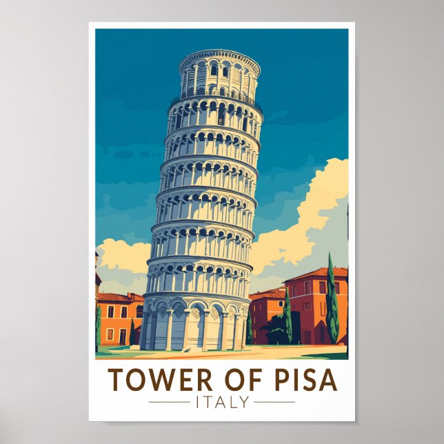 Poster Torre de Pisa Itália Viagem Art Vintage (Frente)
