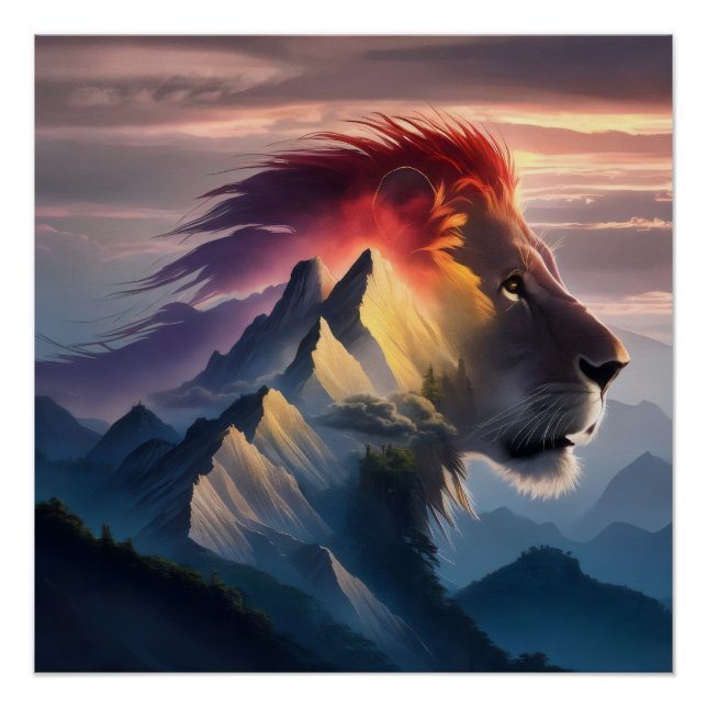 Pôster Torre de Silhuette Lion Sunset (Frente)