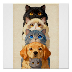 Pôster Torre de Totem de Animais de Estimação Gatos Capri