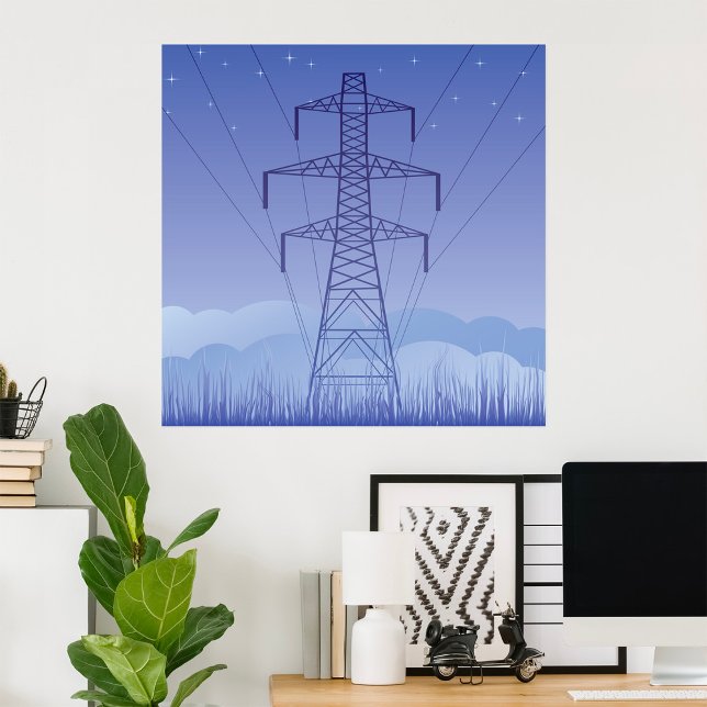 Poster Torre de transmissão de energia elétrica no céu no (Criador carregado)