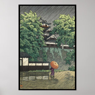Pôster Torre de Udo, castelo de Kumamoto na chuva Kawase