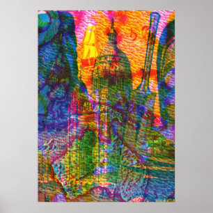 Poster Torre de Viagem do Mar de Abstrato Vintage