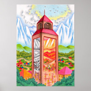 Poster Torre do relógio que incorpora as quatro estações.