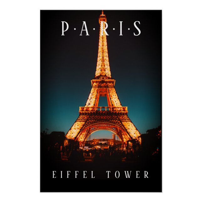 Pôster Torre Eiffel À Noite, Paris, Poster Negra (Frente)