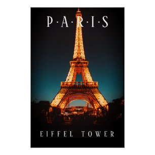 Pôster Torre Eiffel à Noite, Paris, Poster Preto
