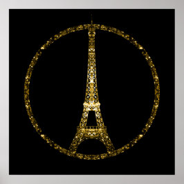 Pôster Torre Eiffel brilho dourado brilha no preto