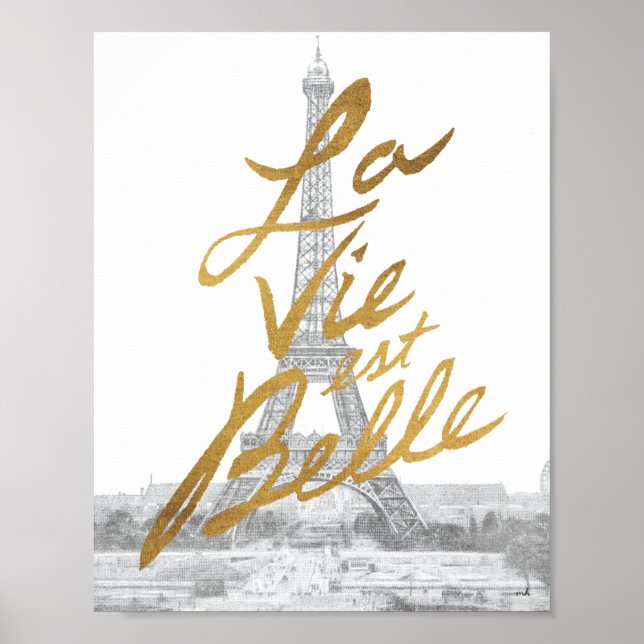 Poster Torre Eiffel com escrevendo Dourado (Frente)