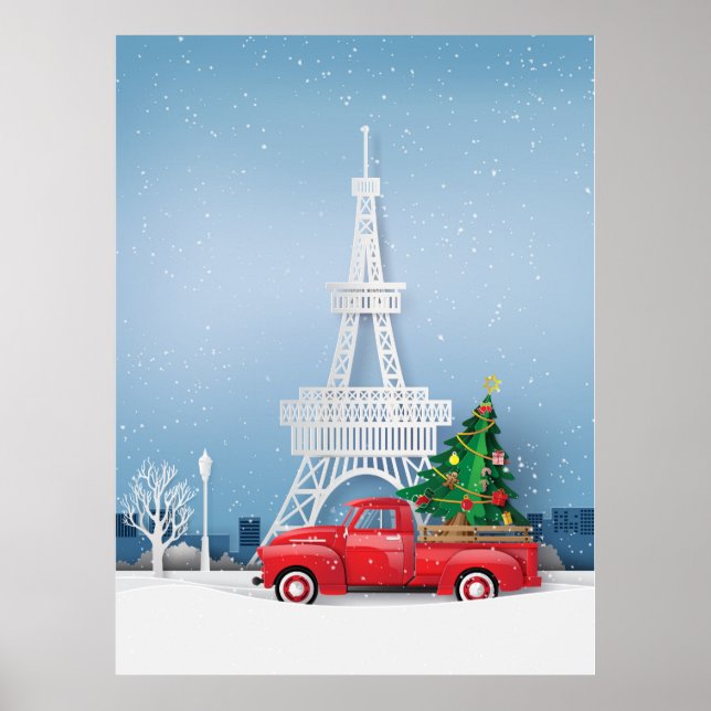 Poster Torre Eiffel de Paris Caminhão Vermelho Natal (Frente)