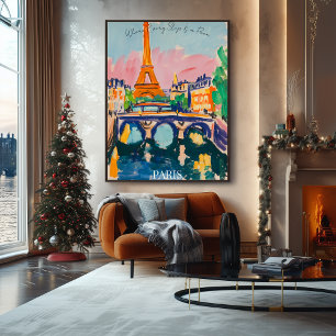 Poster Torre Eiffel de Paris e Ponte em Fauvist Artístico