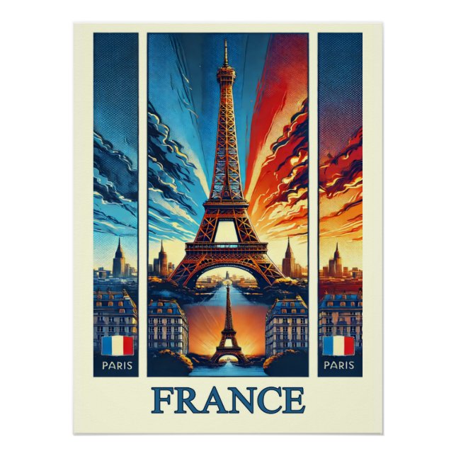 Pôster Torre Eiffel de Paris vibrante - Poster França (Frente)