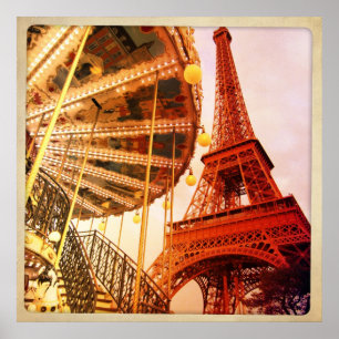 Poster Torre Eiffel e carrossel