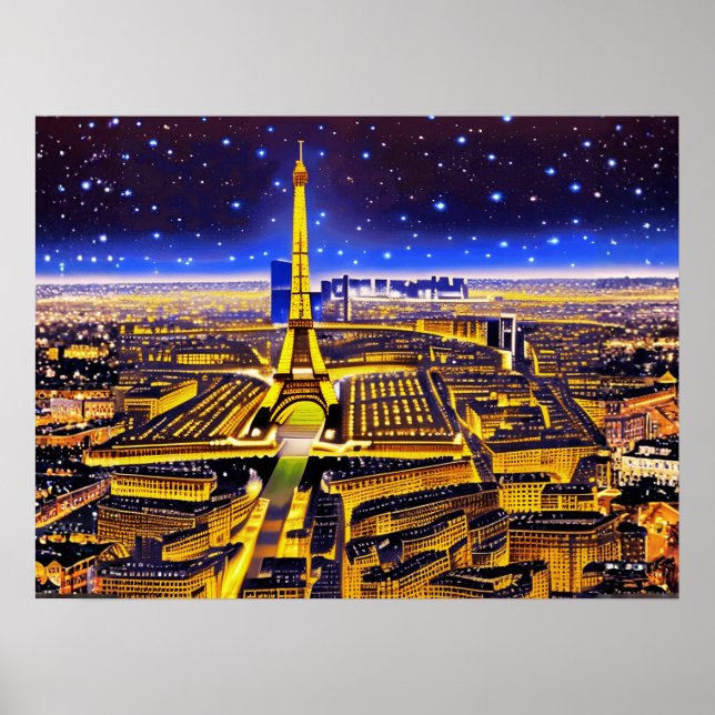 Poster Torre Eiffel e Paris sob as Estrelas (Frente)