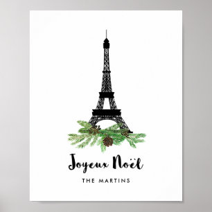 Poster Torre Eiffel e pino   Modern Joyeux Noel