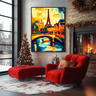 Poster Torre Eiffel e Ponte de Paris em Fauvismo Abstrato
