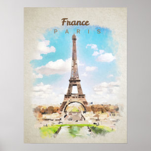 Poster Torre Eiffel em aquarela