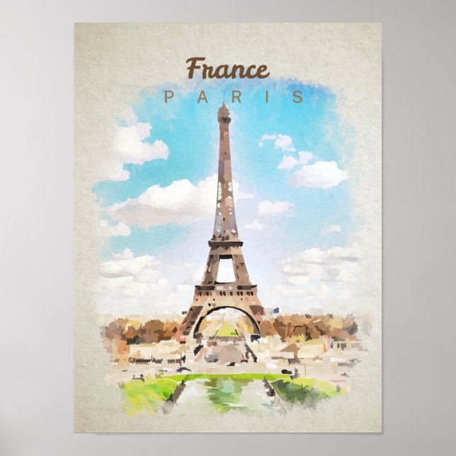 Poster Torre Eiffel em aquarela (Frente)