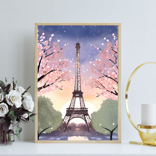 Poster Torre Eiffel em Bloom   Paris França Watercolor