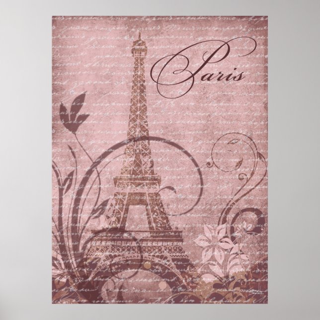 Poster Torre Eiffel Fleur de Paris 30"x40" rosa (Frente)
