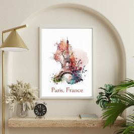 Poster Torre Eiffel Flor Floral Aquarela Paris França
