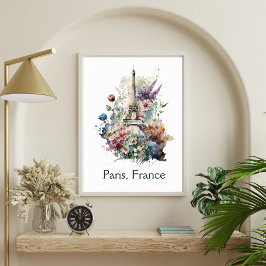 Poster Torre Eiffel Flor Floral Aquarela Paris França