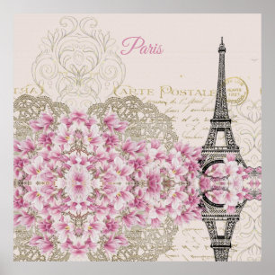 Poster Torre Eiffel, Magnolia Rosa de Paris