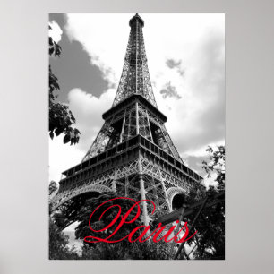 Poster Torre Eiffel na Cidade do Amor Paris Negro e Verme
