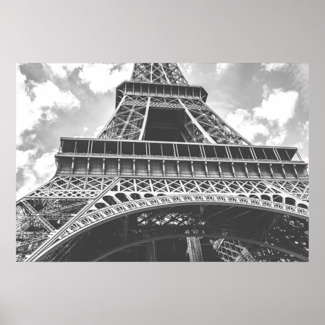 Pôster Torre Eiffel, Paris, França a preto e branco (Frente)