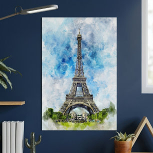 Poster Torre Eiffel Paris França Aquarela