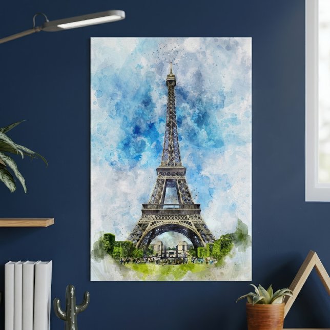 Poster Torre Eiffel Paris França Aquarela (Paris France Eiffel Tower Watercolor. Poster)
