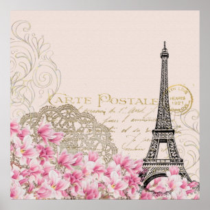 Poster Torre Eiffel Paris França, Ephemera Vintage Francê