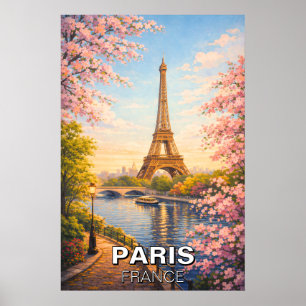 Poster Torre Eiffel Paris França Flores de Cerejeira Vint