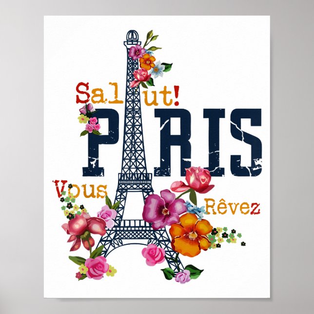 Poster Torre Eiffel Paris Shirt Salut Flor Paris Fra (Frente)