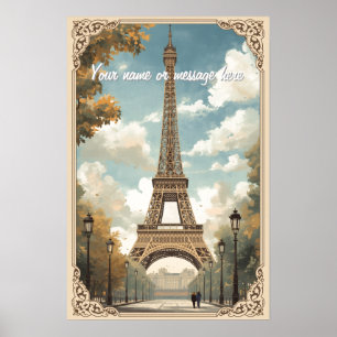 Poster Torre Eiffel Paris Viagem Arte Vintage Retro Nome