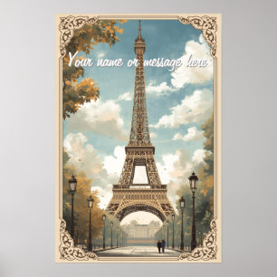 Poster Torre Eiffel Paris Viagem Arte Vintage Retro Nome
