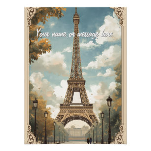 Pôster Torre Eiffel Paris Viagem Arte Vintage Retro Nome