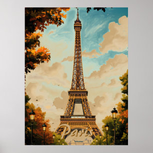 Poster Torre Eiffel Paris Viagem Estilo Vintage Arte Retr