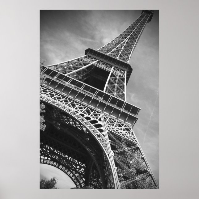 Poster Torre Eiffel Preta e Branca Vista de Baixo (Frente)