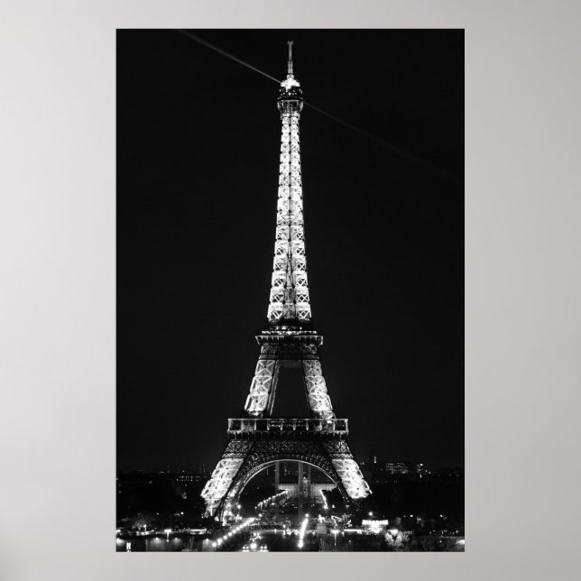 Poster Torre Eiffel Preto e Branco em Paris à Noite (Frente)