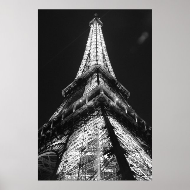 Poster Torre Eiffel Preto e Branco em Paris à Noite (Frente)