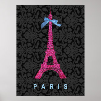 Poster Torre Eiffel rosa quente com brilho sujo