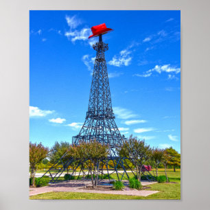 Poster Torre Eiffel Usando Chapéu de Cowboy Vermelho, Par