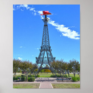 Poster Torre Eiffel Usando Chapéu de Cowboy Vermelho, Par
