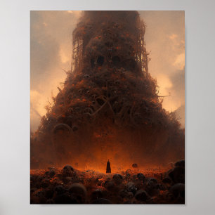 Poster Torre Feita De Bones Dark Fantasy Art