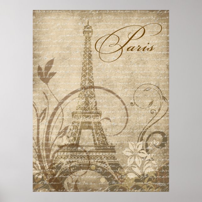 Pôster Torre Fleur de Paris Eiffel 30"x40" e areia (Frente)