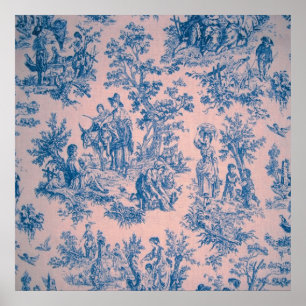 Poster Torre francesa de jouy azul e rosa elegante