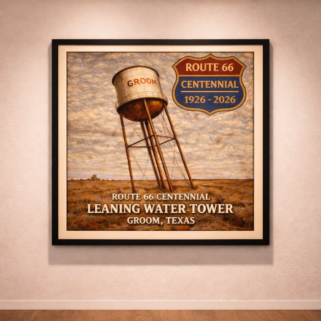 Poster Torre Inclinada da Rota 66 do Texas (Criador carregado)