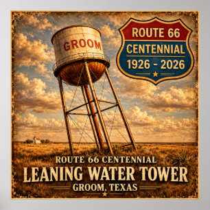 Poster Torre Inclinada da Rota 66 do Texas